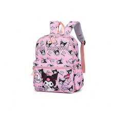 Sanrio 四件套 - 三丽鸥库洛米和美乐蒂时尚背包、铅笔盒、零钱包和午餐盒套装，可爱卡通印花，手提袋、背包、铅笔盒、零钱包，可爱的紫色和粉色套装，涤纶内衬，可爱动物印花，拉链封口，可手洗，休闲校园风女款