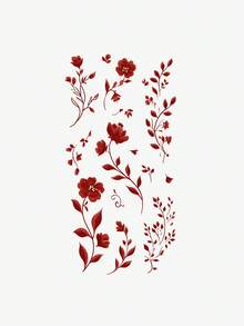 1pc Flower Temporary Tattoo Sticker, Waterproof, Sweat-Proof, Suitable For Hands & Feet, Lasts 1-3 Days, Suitable For Daily Use - Red - View 2
