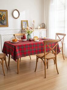 1pc Red Plaid Square Tablecloth, Farmhouse Style Dining Table Cover, Polyester Material, Suitable For Kitchen, Dining Room And Christmas Decoration
