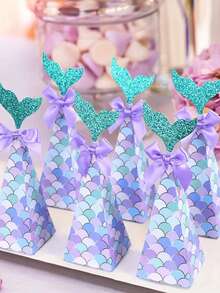 20pcs/5pcs Purple Mermaid Tail Gift Boxes, Ocean Theme Party Favors, Suitable For Birthday, Gender Reveal, Wedding, Birthday Decorations, Multipurpose Paper Gift Boxes, Gift Wrapping Supplies For All Occasions