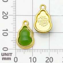 5/25 件中国风古法金油滴吊坠小仿玉绿福袋形状饰品手工 DIY 项链小吊坠首饰配件 - 綠色 - 查看 16