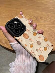 1pc Vintage Autumn Bow Pumpkin Striped High-End Faux Leather Anti-Fall Anti-Fingerprint Shockproof Phone Case Compatible With Apple And Models