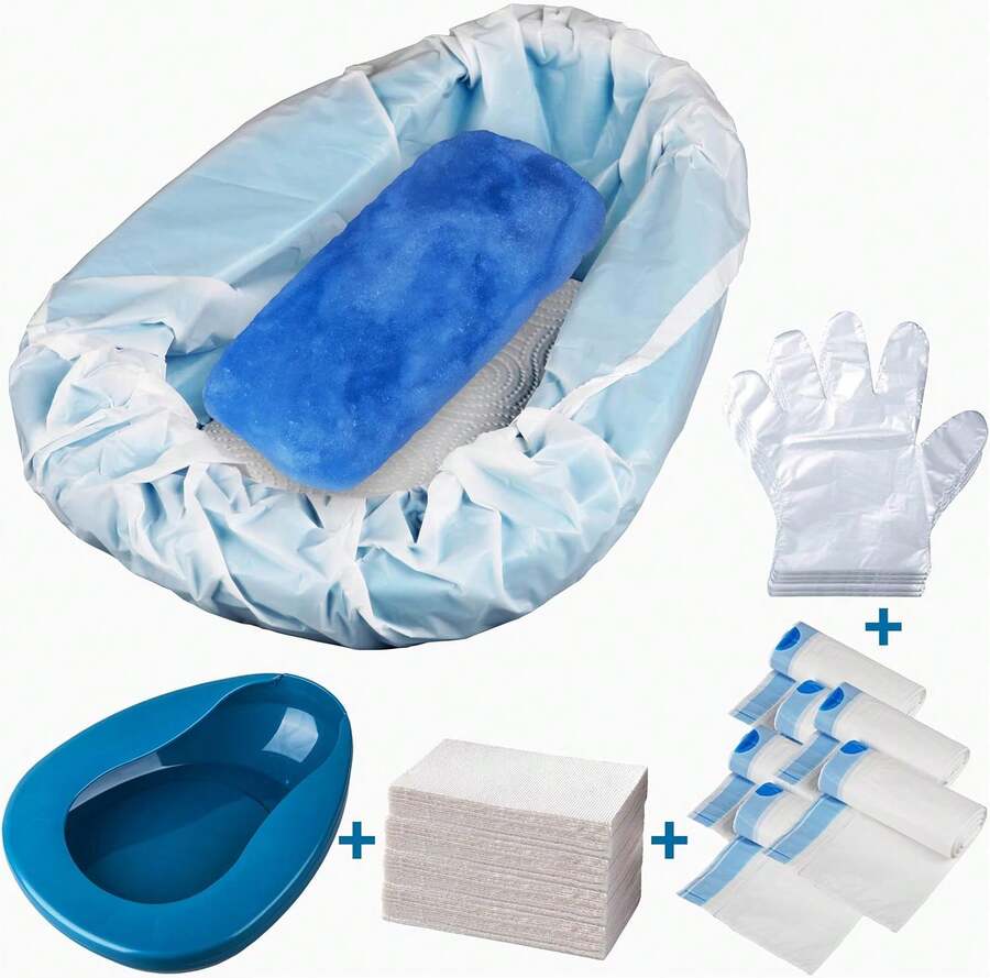 MINIVON Bedpan Set With 30 Disposable Liners, Super Absorbent Pads And Gloves - Pack 30 Count - Bed Pan For Elderly Women Females Bedridden Patients, Bedpan For Men - 黑色 - 查看 1