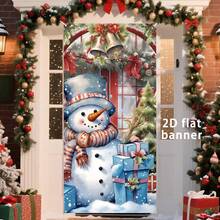 1 pieza Pancarta de puerta con diseño de muñeco de nieve navideño, 90cm x 180cm, material de poliéster duradero, decoración navideña, decoración para fiesta de Navidad, para uso en exteriores e interiores, ideal para porche, patio, garaje y hogar