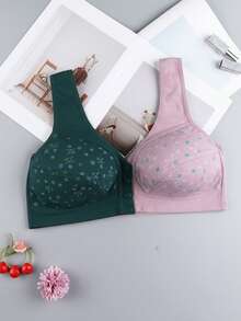 6-Pack Plus Size Women's Wireless Underwire Bra, Floral Design, Wide Shoulder Strap Support, Front Closure, Soft Comfortable All-Day Wear Lingerie, Summer - Nhiều màu - Xem 4