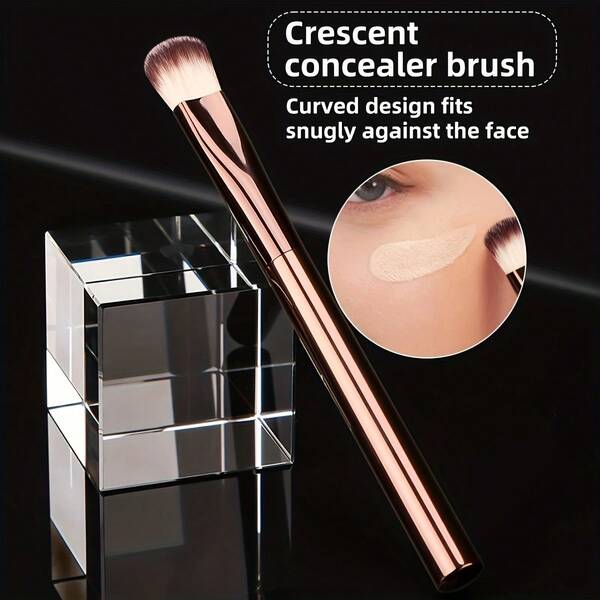 فرشاة كريم إخفاء بشكل هلال قمري معدنية، مغلفة في علبة، فرشاة كابوكي قيمة للخدود، كثيفة لتطبيق مكياج العين، للخلط والتنعيم والتشكيل، مسحوق معدني، هدية رائعة للأحباء