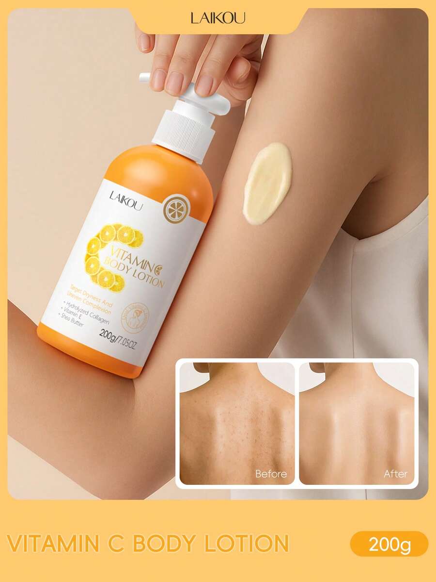 1 Pc Moisturizing LAIKOU Vc Body Lotion, 200g Lifting & Firming Body Cream Deep Nourishing Body Butter For Women All Skin Types For Spa Self Care Gifts For Girl Friend Body Care - 橘色 - 查看 1