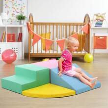 Juguetes de escalada de cuero de PU suave de 4 piezas para niños pequeños, bloques de escalada de espuma para bebés niños pequeños, estructuras de escalador de gimnasio impermeables de espuma para niños pequeños 3, juego de actividad de escalada y rastreo en interiores - Multicolor - Ver 2