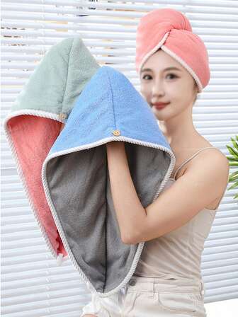New Thickened Double-Layer Coral Fleece Hair Drying Towel Cap For Women, Super Absorbent Quick Dry Hair Wrap Turban Bath Towel