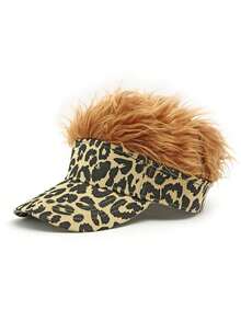 1pc Unisex Leopard Print Wig Hat, Streetwear Hip Hop Visor Cap, Casual & Versatile Baseball Cap - Leopard Print Wig Cap - View 5