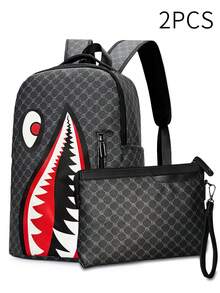 Set 2 buc: Rucsac bărbătesc + geantă pliabilă, rucsac business cu imprimeu floral din PU, set geantă de cărți, rucsac de călătorie multifuncțional de mare capacitate, geantă pentru laptop, cadou de Crăciun pentru bărbați