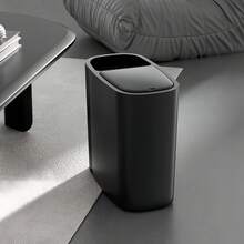 12-Liter Stylish Black Trash Can (One-Touch Push-Button Lid) Features A One-Touch (Push-Button) Lid, Silent Closing, And Odor-Proof Sealing Design. Constructed From Durable Plastic With A Sturdy Build, It Is Powder-Coated For Easy Cleaning And Maintenance. Its Space-Saving Elliptical Design Combines Modern Aesthetics, Making It Suitable For Homes, Bedrooms, Kitchens, Bathrooms, Laundry Rooms, Children's Rooms, Dormitories, Offices, And Commercial Spaces. This Compact Trash Can Serves As Both A Practical Waste Management Solution And A Decorative Office Supply - màu đen - Xem 11