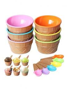 1/2/4set, Random Color Ice Cream Bowl And Spoon Set, Reusable Ice Cream Cup, Children's Ice Cream Bowl, Birthday Party Supplies, Party Decor, Creative Bowls For Ice Cream And Pudding Desserts, Suitable For Wedding, Birthday, Graduation, Kitchen Accessories, Ice Cream Mould, Birthday Gifts, Christmas Gift, Christmas Decorations, Christmas Party Supplies - Multicolor - View 2