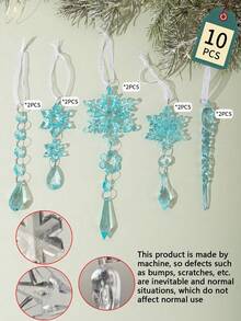 Lot de 10 ornements de Noël en cristal pour la décoration du sapin de Noël - Flocons de neige et glaçons en acrylique bleu clair avec pendentifs pour les décorations de fête du Nouvel An