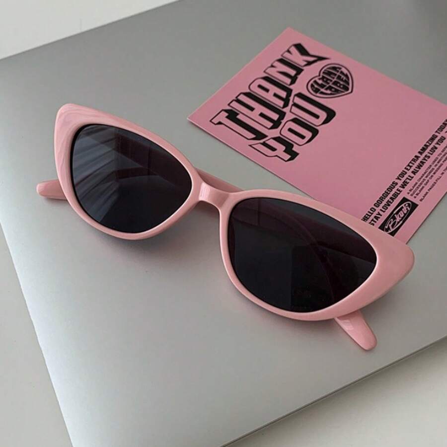 Pink Cat Eye  For Women, High-End New Style, Sun Protection, Retro  Fashion Glasses - 黑框黑灰片 - 查看 1