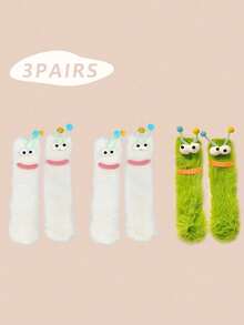 1/2/3 双女士趣味袜子、节日袜子、卡通袜子、毛绒袜子、节日袜子、中筒袜、大眼袜子、可爱袜子、保暖袜子 - 彩色 - 查看 27