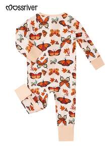 MOSSRIVER Baby Bamboo Fiber Zip-Up, Western Cowboy Print Romper, All-Season Knit Fabric Skinny Fit With Zipper Detail, Boy Baby Girl Clothes, Perfect For Outdoor E Cute Butterfly - 彩色 - 查看 2