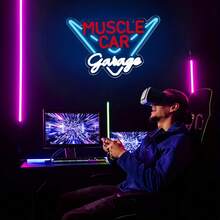 [USB Powered Muscle Car LED Sign] Muscle Car Garage LED Neon Sign - USB Powered, Polished Metal Finish For Man Cave, Bedroom,Live Streaming Room, Room Decor ,Bedroom Decor,Halloween,Christmas Decorations - White+Ice Blue+Red - View 7