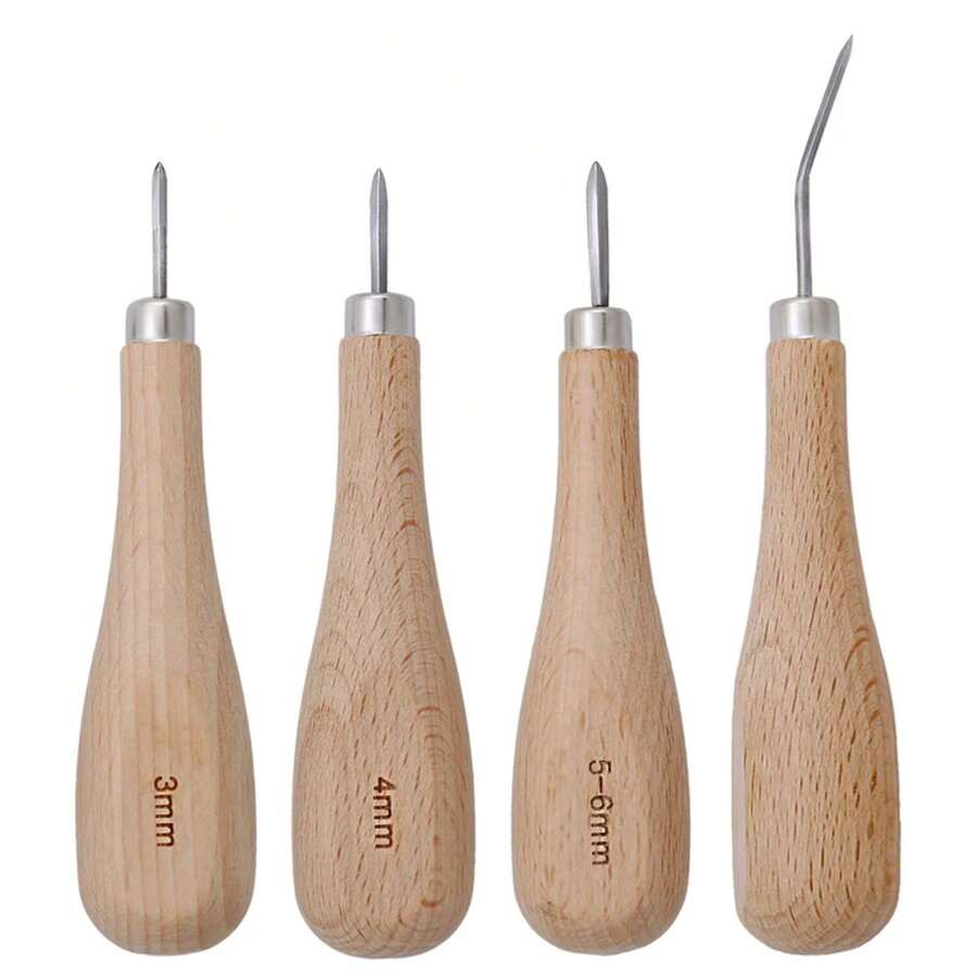 1 pieza de punzón de costura de cuero de 3mm 4mm 5-6mm, herramienta de perforación de cuero para manualidades de cuero, punzón de diamante de madera en forma de rombo - Caqui - Ver 1