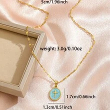 French Oil Drop Round Cross Stainless Steel Pendant Necklace For Women Exquisite Simple Titanium Steel Clavicle Chain - 藍色 - 查看 4