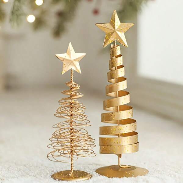 1 ou 3 Mini Árvores de Natal Douradas - Decoração Elegante para Mesa, Base Robusta, Centro de Mesa Natalino em Formato de Garrafa Vintage, Acabamento Premium, Ideal para Casa, Escritório e Festas - Decoração de Natal para Casa, Sem Necessidade de Eletricidade, Enfeite de Natal, Decoração de Escritório, Acabamento Premium, Ferro Durável, Perfeito para Decorações de Natal, Decoração de Ambientes e Decoração de Inverno