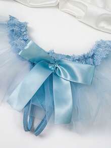 weiweihu Single Piece Women's Sexy Underwear With Mesh Fabric, Cute And Playful Bow Women's Underwear, With Transparent Mesh Lace Edges, Low Waist And Low Elasticity, A Must-Have For Valentine's Day - 藍色 - 查看 1