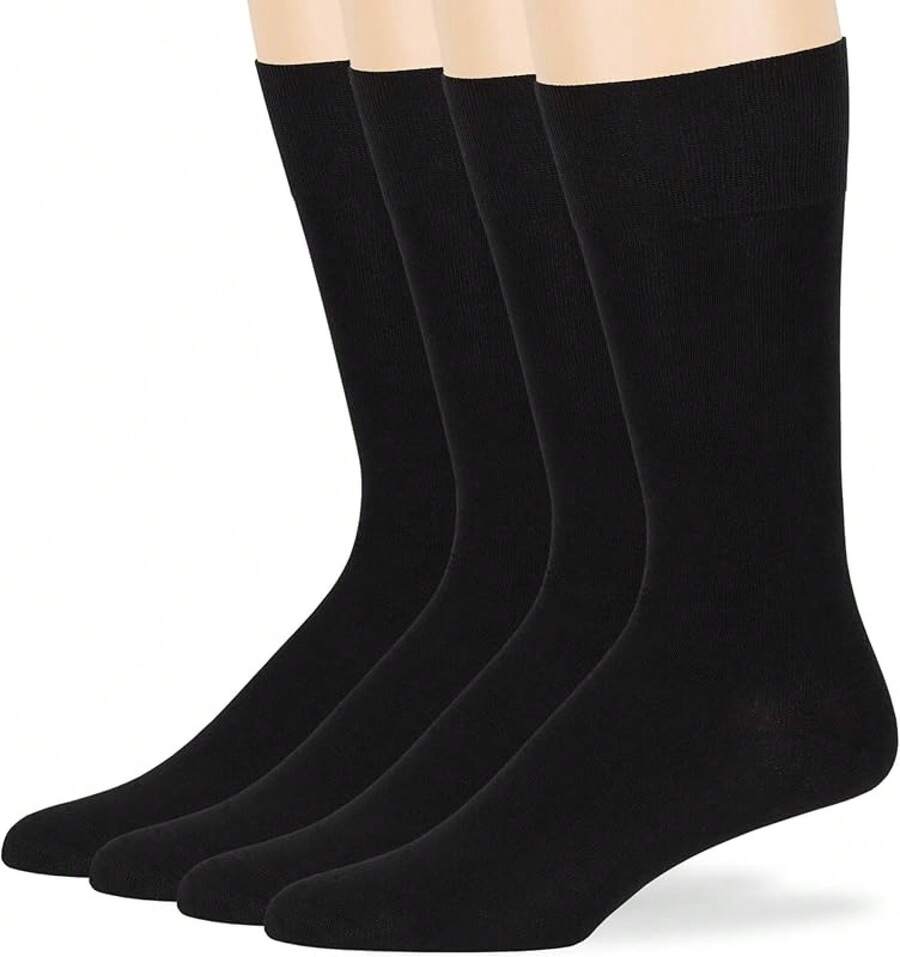 Men's Bamboo Crew Dress Socks 4-Pack, Breathable & Seamless - Black - View 1