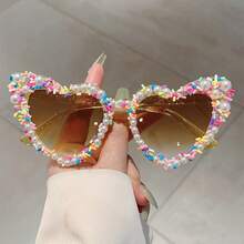 Heart Shape Fashion Glasses With Pearls And Sprinkles Fashion Cute Multi-Color Decor Shades New Original Fashion Glasses - Multicolor - View 2