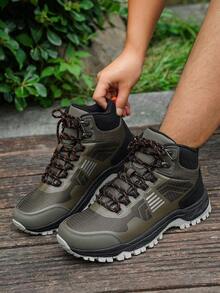 大码男士皮靴，带保暖内衬，保暖雪地靴，时尚休闲皮鞋，秋冬 - 卡其色 - 查看 1