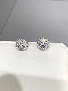 1 Paio di Orecchini a Perno in Zirconia Cubica Brillante, Orecchini Rotondi Classici Interamente Incastonati in Zirconia, Accessori di Moda, Regalo di Natale