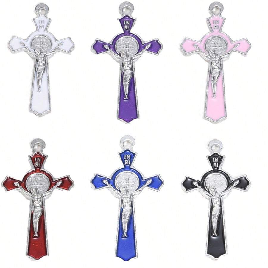 6pcs Assorted Color Zinc Alloy Cross Pendant, DIY Jewelry Accessories