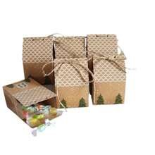 25pcs Mini Christmas Party Favor Boxes, Cute Christmas House Boxes With Rope Craft Paper Small Gift Box For Cookie Bakery Candy Cupcake Party Favor