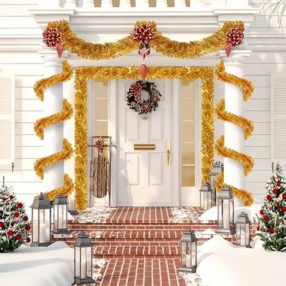 5pcs Christmas Gold Metal Wire Wreaths - Plastic, No Feathers, Non-Electric Wreaths, Suitable For Christmas Trees And Party Decorations, Applicable For Carnival, Wedding, Christmas - No Feathers, Easy To Install