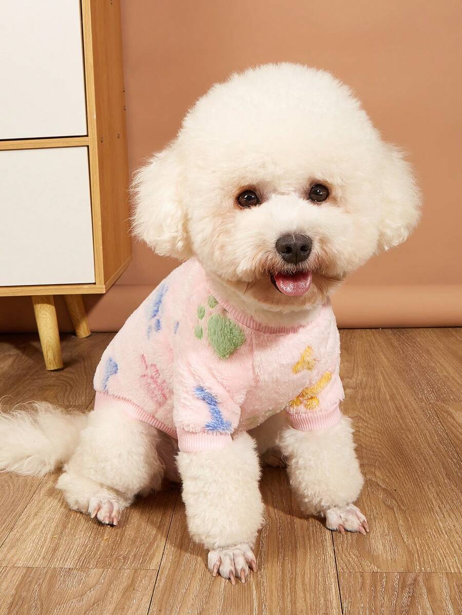 EOO 1pc Plush Pet Sweatshirt, Checkered Cartoon Design, Suitable For Cats And Dogs, Fashion Pet Clothing For Autumn/Winter