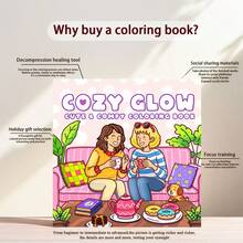 1 Stück (21cm*21cm) Neues Malbuch für Erwachsene, dickeres Papier ist deckend, mit klaren Linien und einfach zum Ausmalen, geeignet für Treffen mit besten Freunden, Freunde genießen Teezeit mit niedlichen Haustieren, süßen Leckereien und gemütlichen Zuhause Szenen "COZY GLOW" Malbuch zum Entwickeln des Denkens, Herbst. Schreibwaren, Schulmaterial, Zeichnen & Malen, Weihnachten