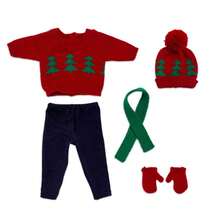 Christmas Doll Outfit Set, Includes Sweater, Hat, Scarf, Pants, Gloves With Christmas Tree, Reindeer, Snowflake Elements, Fits 16-18 Inch Reborn Dolls, Christmas Gift (Doll And Shoes Not Included)