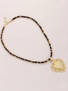 1 Pc Bohemian Bold Minimalist Statement Pendant With Leopard Print Cord Necklace, Suitable For Daily Outings, Christmas And Birthday Gifts