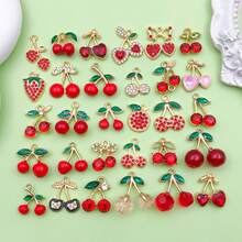 10/20/30 件/批 锌合金珐琅镀金樱桃形饰品 可爱水果吊坠 适用于 DIY 项链手链耳环珠宝 - 紅色 - 查看 14