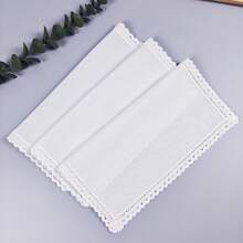 3条/套纯白蕾丝手帕，图案为“快乐”字样，适合作为礼物送给朋友或母亲，尺寸为27.5厘米/10.8英寸，轻薄透气。 - 白色 - 查看 4