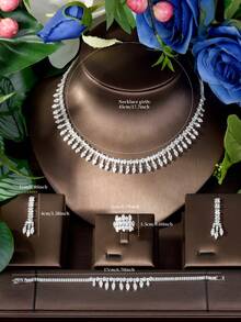 1 Set Minimalist Jewelry Set, Cubic Zirconia Rhombus Decor, Suitable For Women, Exclusive, Travel Wear