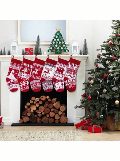 2 Stück Weihnachtsstrümpfe, 45 cm große gestrickte Muster Strümpfe, Weihnachtsstrümpfe für Heim Dekoration, Feiertags- und Familien-Strümpfe für Kamin Party Dekoration, Weihnachts Dekorationen Zimmer Deko Winter