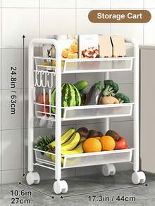 Storage Cart With Drain Basket, Mobile Shelving Unit Rolling Utility Cart, White Rolling Cart, Rolling Pantry Organizers, Kitchen Organizer, Organization For Living Room, Bathroom, Kitchen Office, Black, Home Decor, Party & Christmas Storage - 白色 - 查看 14