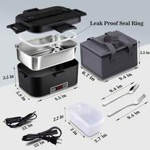 1.8L Electric Lunch Box With Digital Temperature Display, 100W Rapid Heating Food Warmer For Car/Truck/Home/Office, 304 Stainless Steel Heated Lunchbox With Multi-Power Options (12V/24V/110V) For Adults - US A Type Plug(110-127V) - View 2