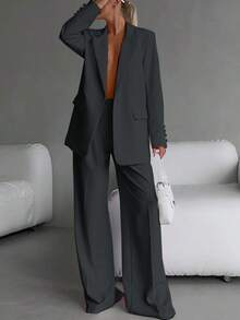 Women's Business Suit Two-Piece Set - Elegant Single Breasted Suit Paired With Slim Pants | Business Casual Office Suit And Daily Suit, Suits For Woman Set - 深灰色 - 查看 3