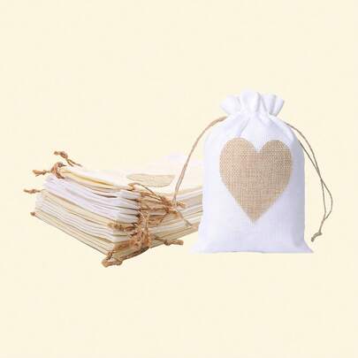1pc Linen Drawstring Bag, Collapsible Storage Pouch, Heart-Shaped Cloth Bag, Candy Bag, Jewelry Pouch, Bracelet Organizer Bag, Gift Bag, Christmas Gift Bag, Suitable For Gifts, Birthdays
