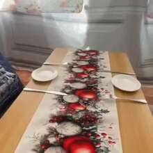 1pc Christmas Table Runner, Christmas Table Runner With Red Bells And Pine Cones Design - Polyester Woven Fabric, Rectangular Holiday Tablecloth For Festive Home Decor, Perfect For Christmas And Family Celebrations, Christmas Table Decorations - Nhiều màu - Xem 7