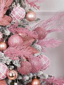 10 piezas de ramitas artificiales de cedro con purpurina rosa, ramas y tallos de cedro falso, adornos navideños con hojas de pino con purpurina, hojas y tallos de cedro artificiales para manualidades DIY, coronas y decoración del hogar, hojas falsas adecuadas para coronas y decoración del hogar