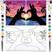 2 Pack Sip And Paint Kit Adults Couples Painting Kit Pre Drawn Canvas To Paint At Home Date Night Party Favor Supplies Art Painting Set Couples Activity Beach Lovers 8x10 Canvas Painting Kit - 基本繪畫工具包 - 查看 1
