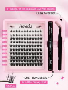 120片C型卷翘簇状假睫毛，分段式单根睫毛嫁接套装，含睫毛胶、封层剂、镊子，适合DIY单根睫毛嫁接 - 黑色 - 查看 3