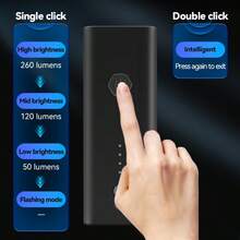 ROCKBROS 1个260流明高亮度自行车前灯 - 铝合金+ABS耐用结构，二合一双用途（自行车灯和手电筒），5种照明模式无缝切换，是夜间骑行的理想之选 - 黑色 - 查看 5